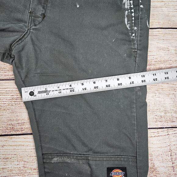 Dickies Skinny Straight Double Knee Work Pants Olive Green 34x30 Paint Stains - Picture 5 of 11
